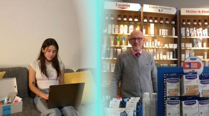 Links: Symbolbild Online Versandhandel, rechts: Apotheker Dr. Oechsle in seiner Apotheke 