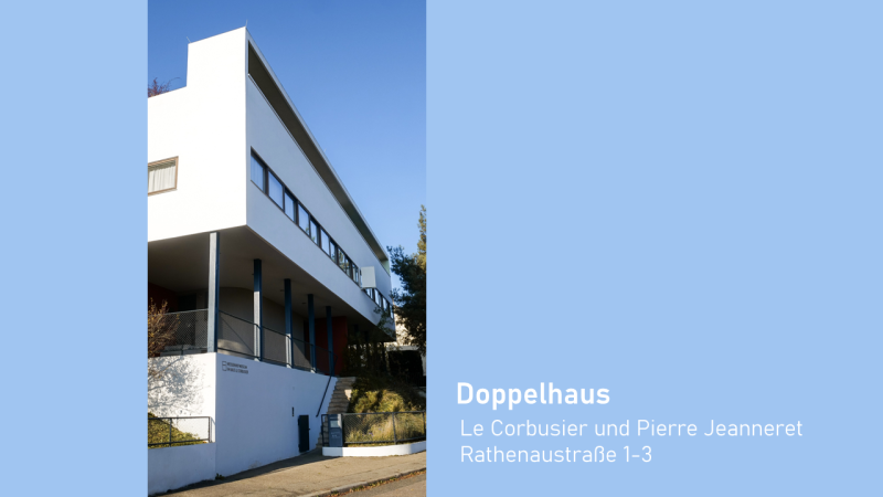 Frontperspektive Doppelhaus Le Corbusier, Architekten: Le Corbusier und Pierre Jeanneret, Rathenaustraße 1-3